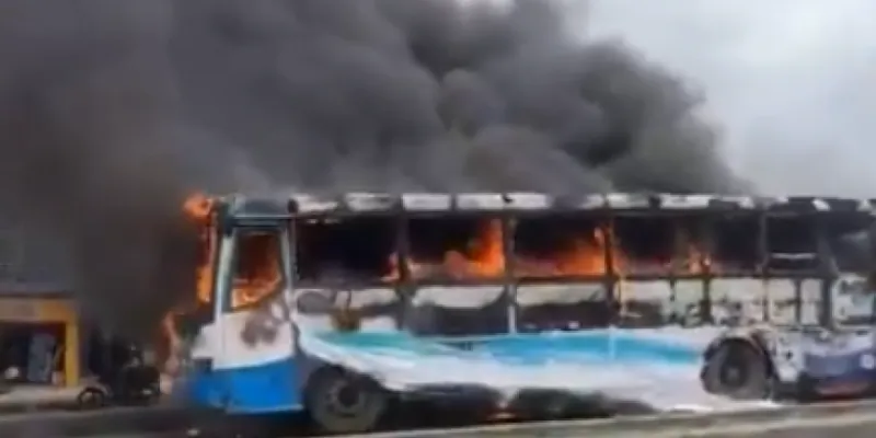 Mob Torches BRT Bus After Motorcyclist's Death in Lagos